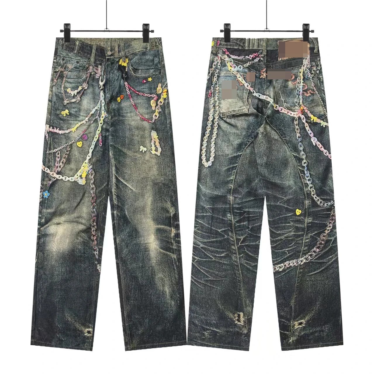 Vintage Colorful Painted Wide-Leg Jeans photo 5
