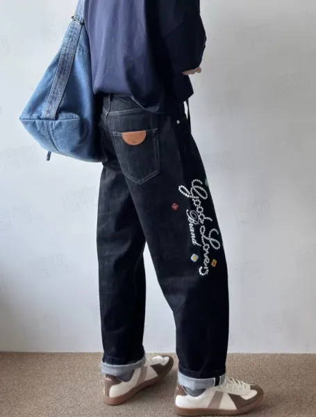 Maison Margiela Tabi Embroidered Wide-Leg Jeans Black - 9