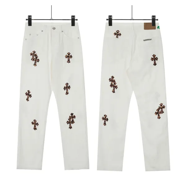 Chrome Hearts Leopard Cross Patch White Jeans - 1