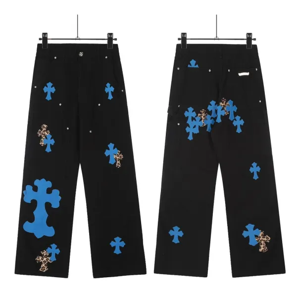 Chrome Hearts x Unknown Designer Cross-Embellished Black Cargo Pants - 1