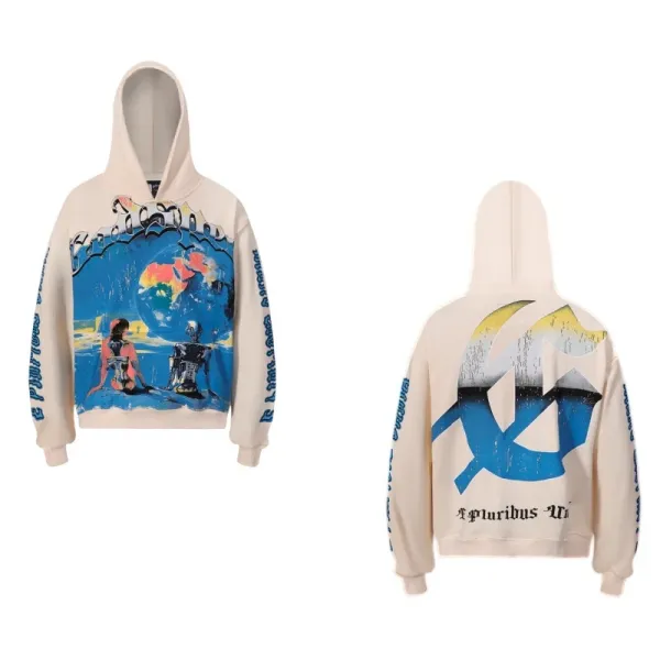 Ephrius Wi x Unknown Artist Graphic Print Cropped Hoodie Beige - 1