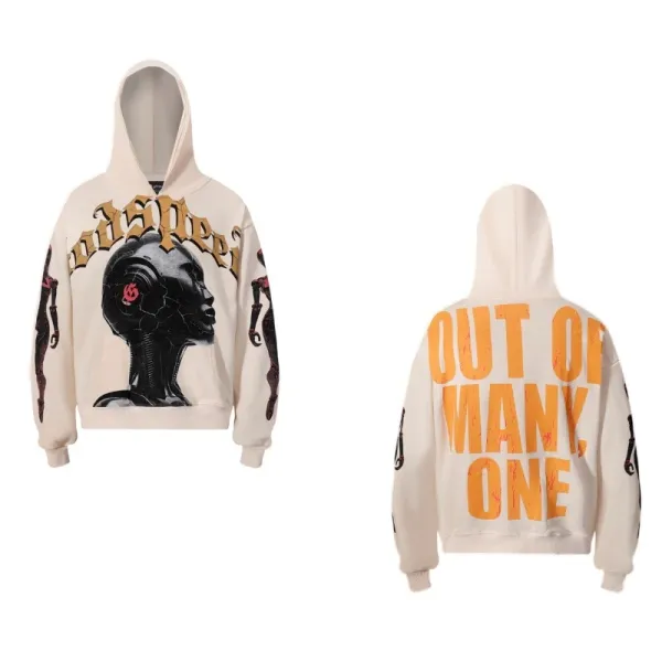Oddspeed Out Of Many One Graphic Hoodie Beige - 1