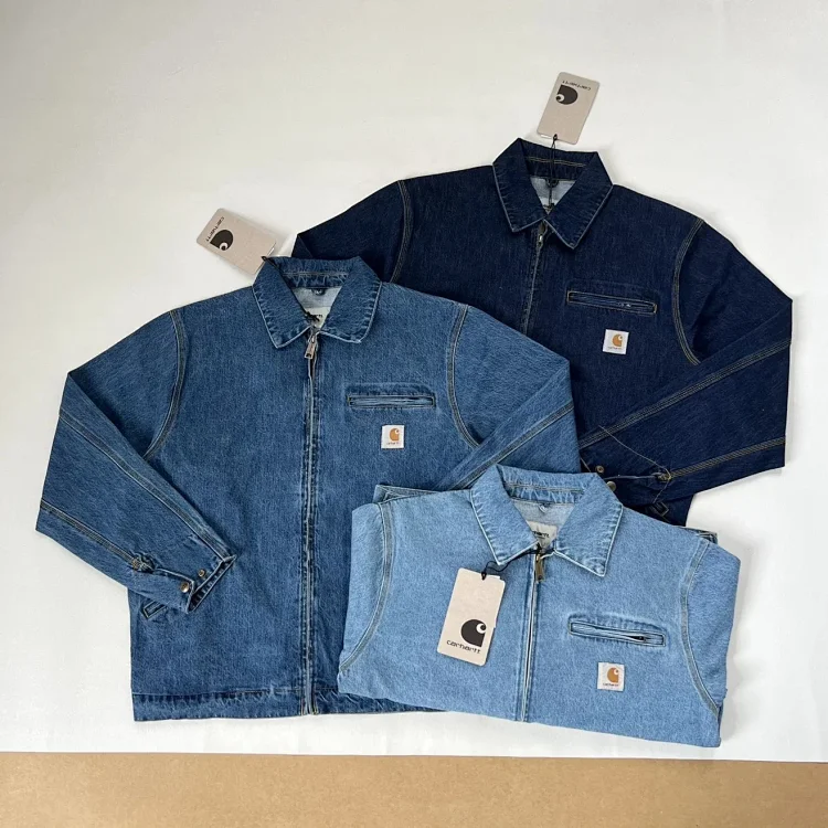 Catalog seller-listing image: Washed vintage Detroit denim jacket; not warehouse QC