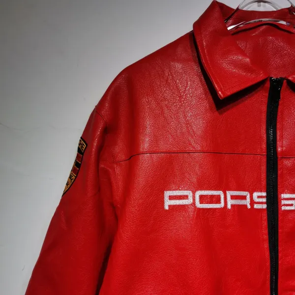 Design Porsche Leather Racing Jacket Green with Yellow Embroidery Leather Jacket - 30