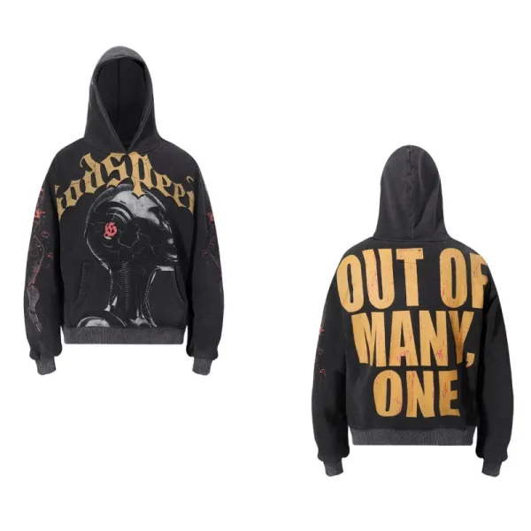 Godspeed Out Of Many, One Distressed Graphic Hoodie - 1