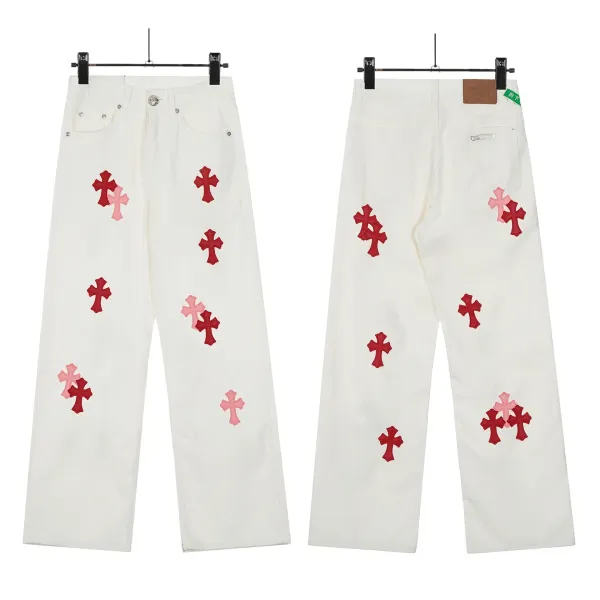 Chrome Hearts Cross Embroidered White Denim Jeans - 1
