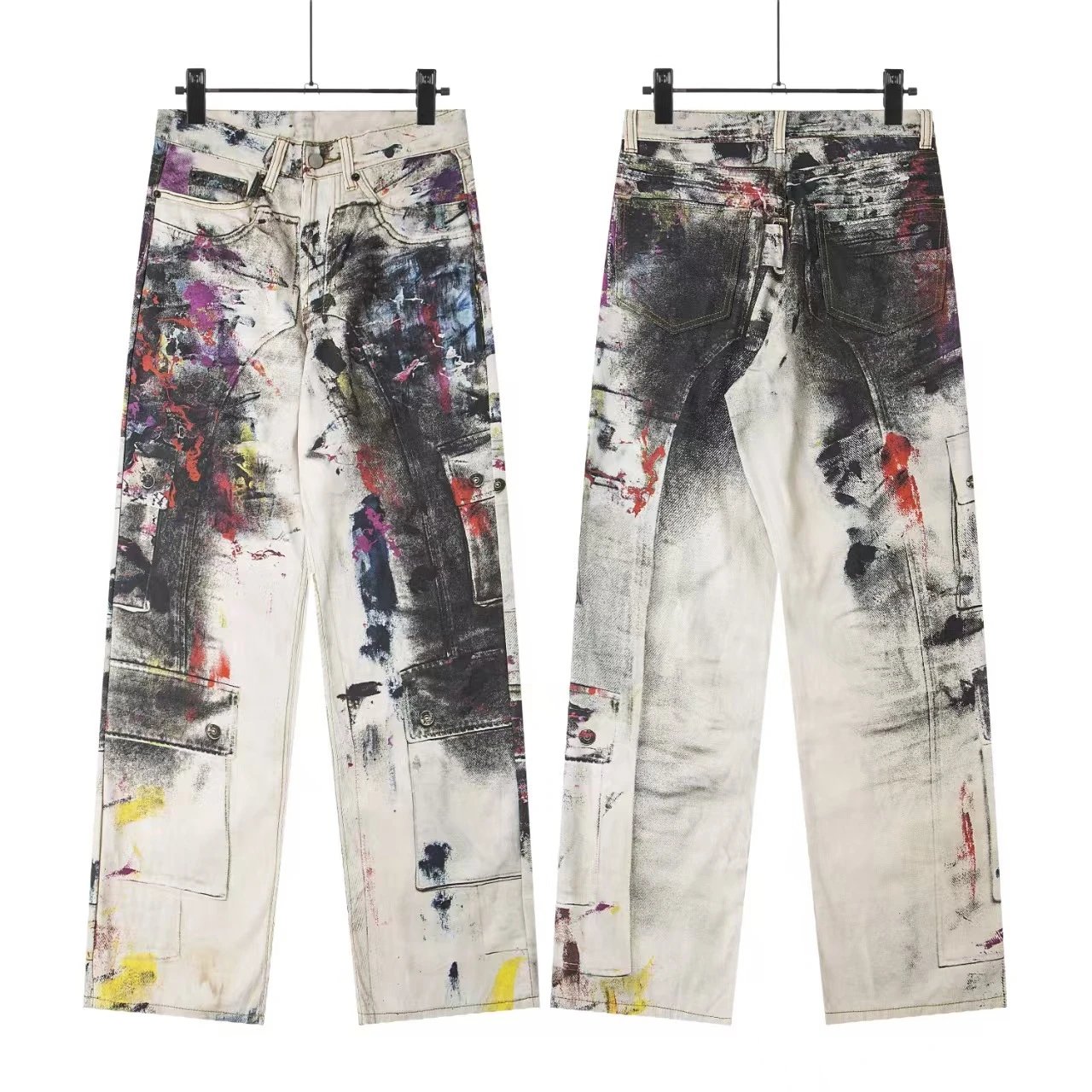 Vintage Colorful Painted Wide-Leg Jeans photo 4
