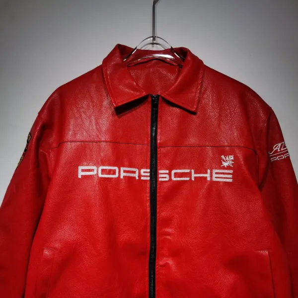 Design Porsche Leather Racing Jacket Green with Yellow Embroidery Leather Jacket - 28