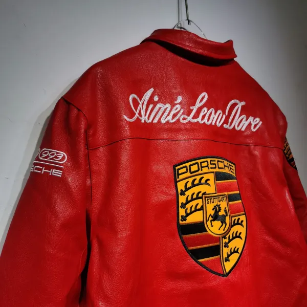 Design Porsche Leather Racing Jacket Green with Yellow Embroidery Leather Jacket - 31