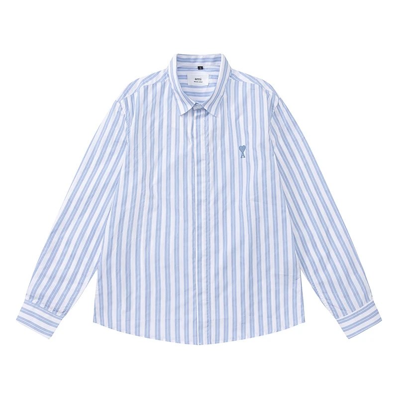 Ami Paris Short Sleeve and Long Sleeve Cotton Shirt Assorted Colors Striped and Solid Casual Shirts