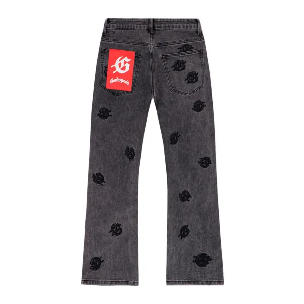 Godspeed Logo-Print Distressed Light Wash Jeans - 9