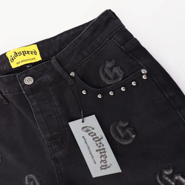 Godspeed Logo-Print Distressed Light Wash Jeans - 14