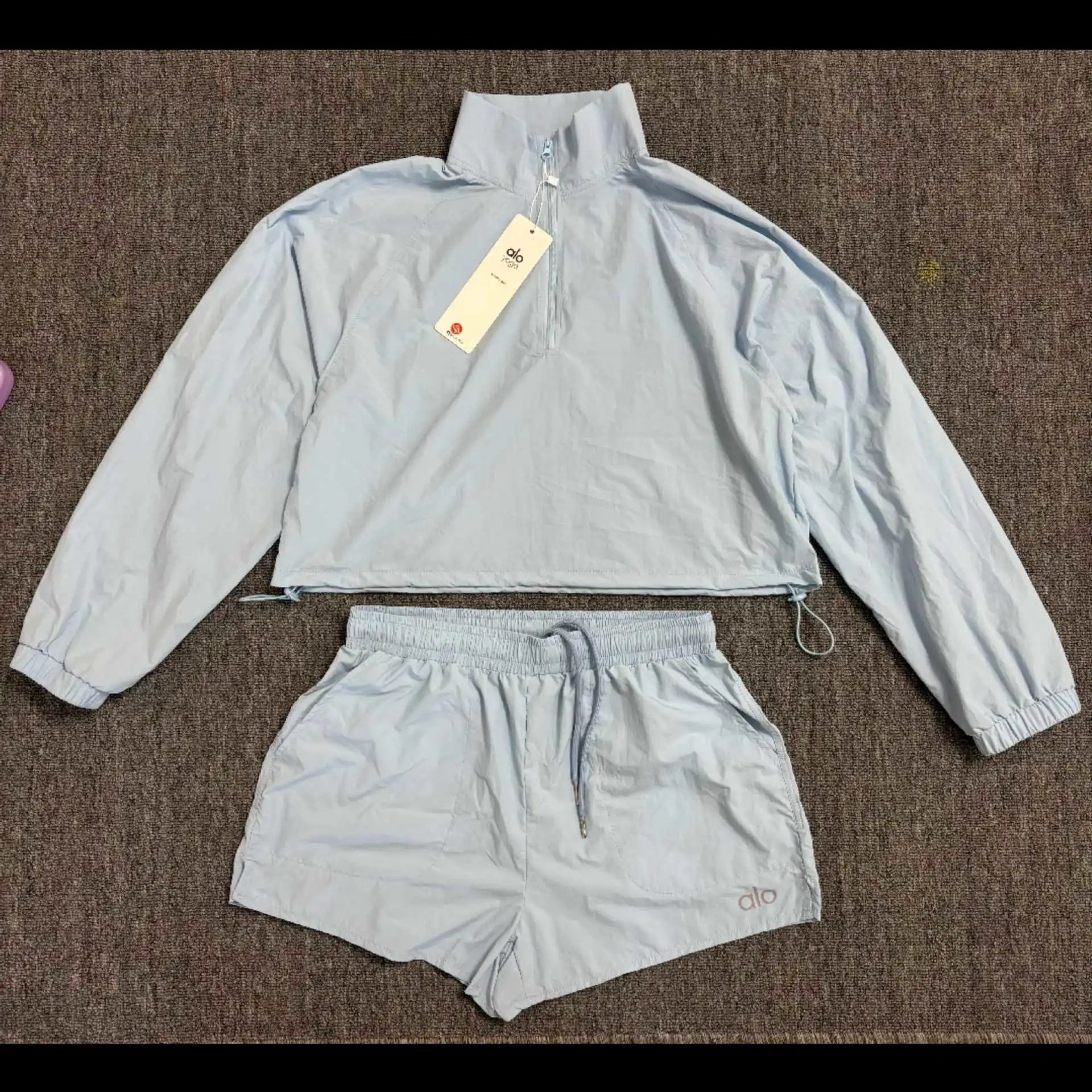 1/4 Zip Crop Athletic Top and Shorts Set photo 5