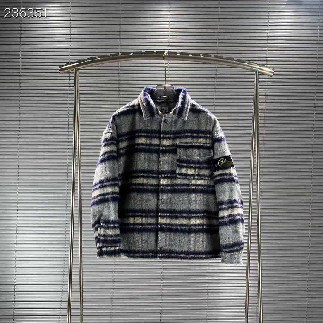 Stone Island Striped Fleece Shirt-Jacket Gray Navy Multicolor - 1