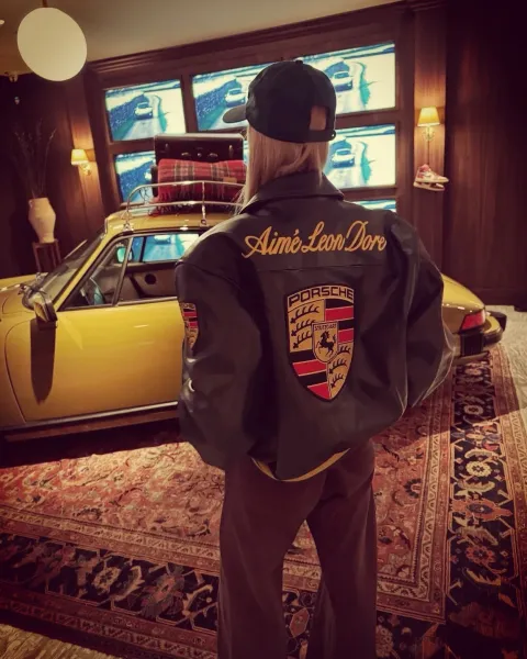 Design Porsche Leather Racing Jacket Green with Yellow Embroidery Leather Jacket - 10