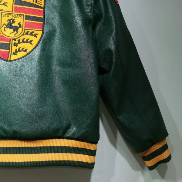 Design Porsche Leather Racing Jacket Green with Yellow Embroidery Leather Jacket - 37