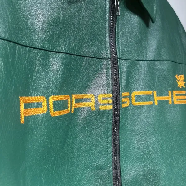 Design Porsche Leather Racing Jacket Green with Yellow Embroidery Leather Jacket - 42