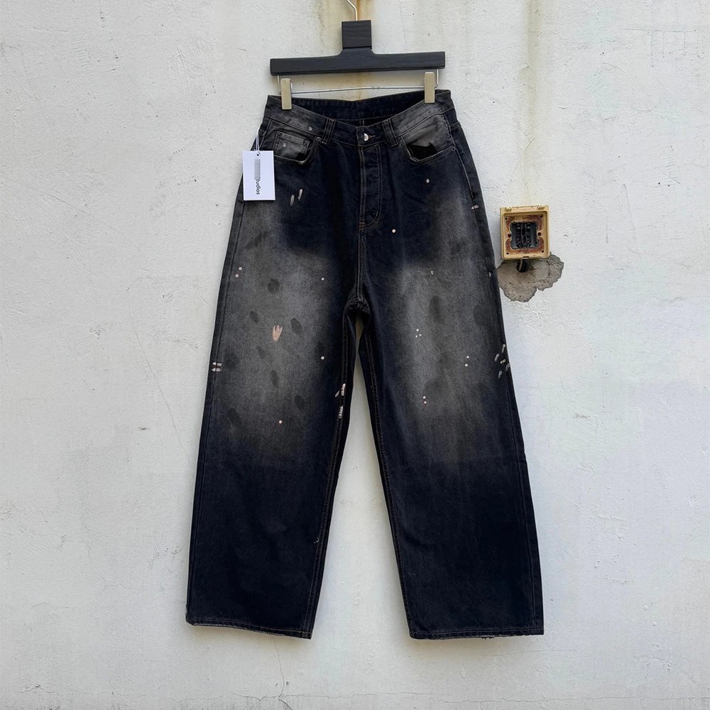 Unisex Splatter Distressed Wide-Leg Jeans photo 2