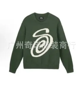 Stüssy Logo Knit Sweater Army Green - 1