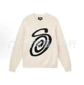 Stüssy Spiral Logo Crewneck Sweater Beige - 1