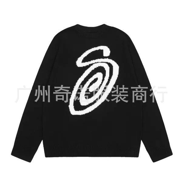 Design Abstract Spiral Knit Sweater Black - 1
