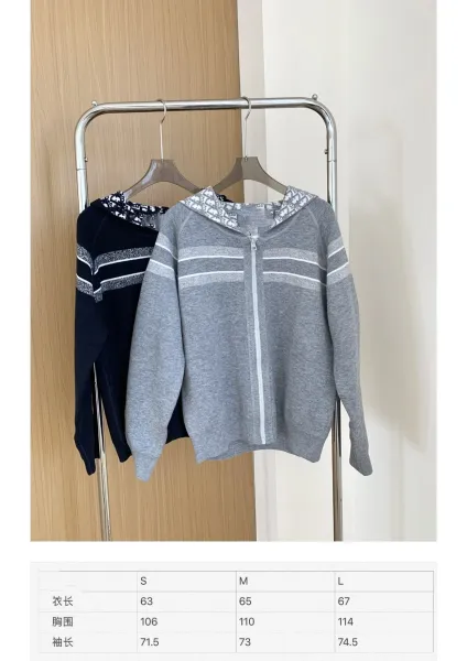 Dior Oblique Knit Cardigan Gray with Christian Dior Logo T-Shirt White - 3