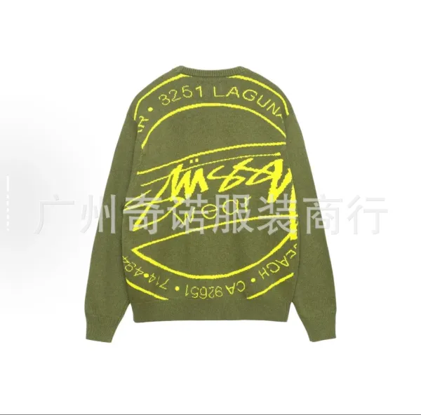 Stüssy Logo Knit Sweater Army Green - 1