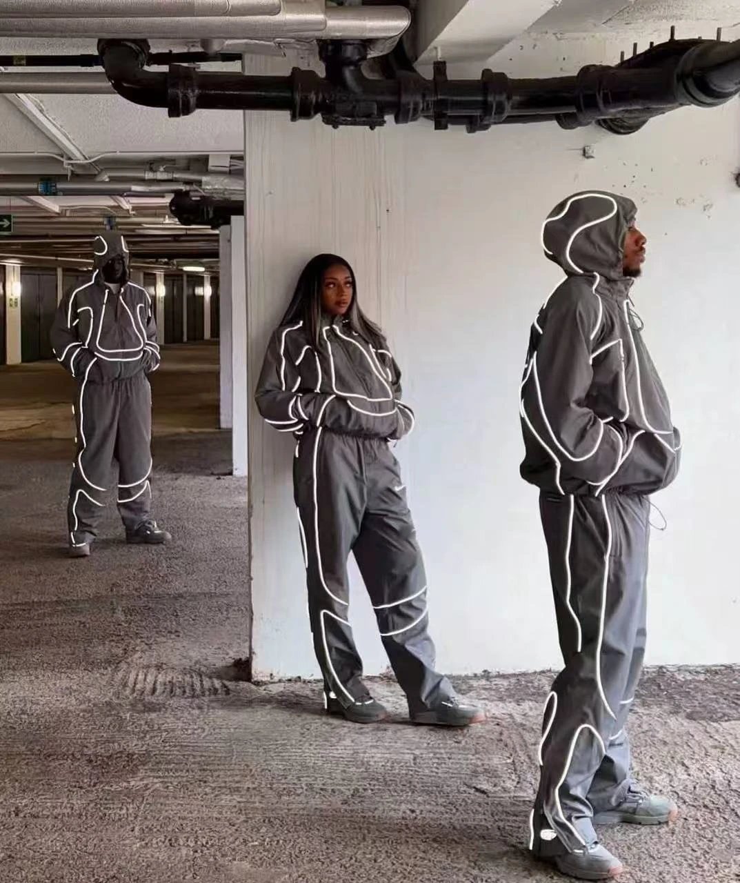 Off-White Industrial Line Black with White Piping Hoodie and Sweatpants Set - 19