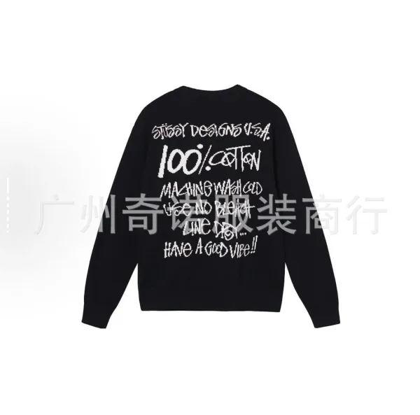 Stüssy Designs U.S.A. 100% Cotton Graphic Knit Sweater Black - 1
