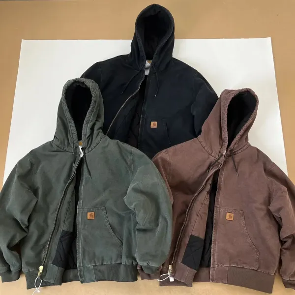 Carhartt WIP Active Jacket Charcoal Gray Hooded Workwear Jacket - 16