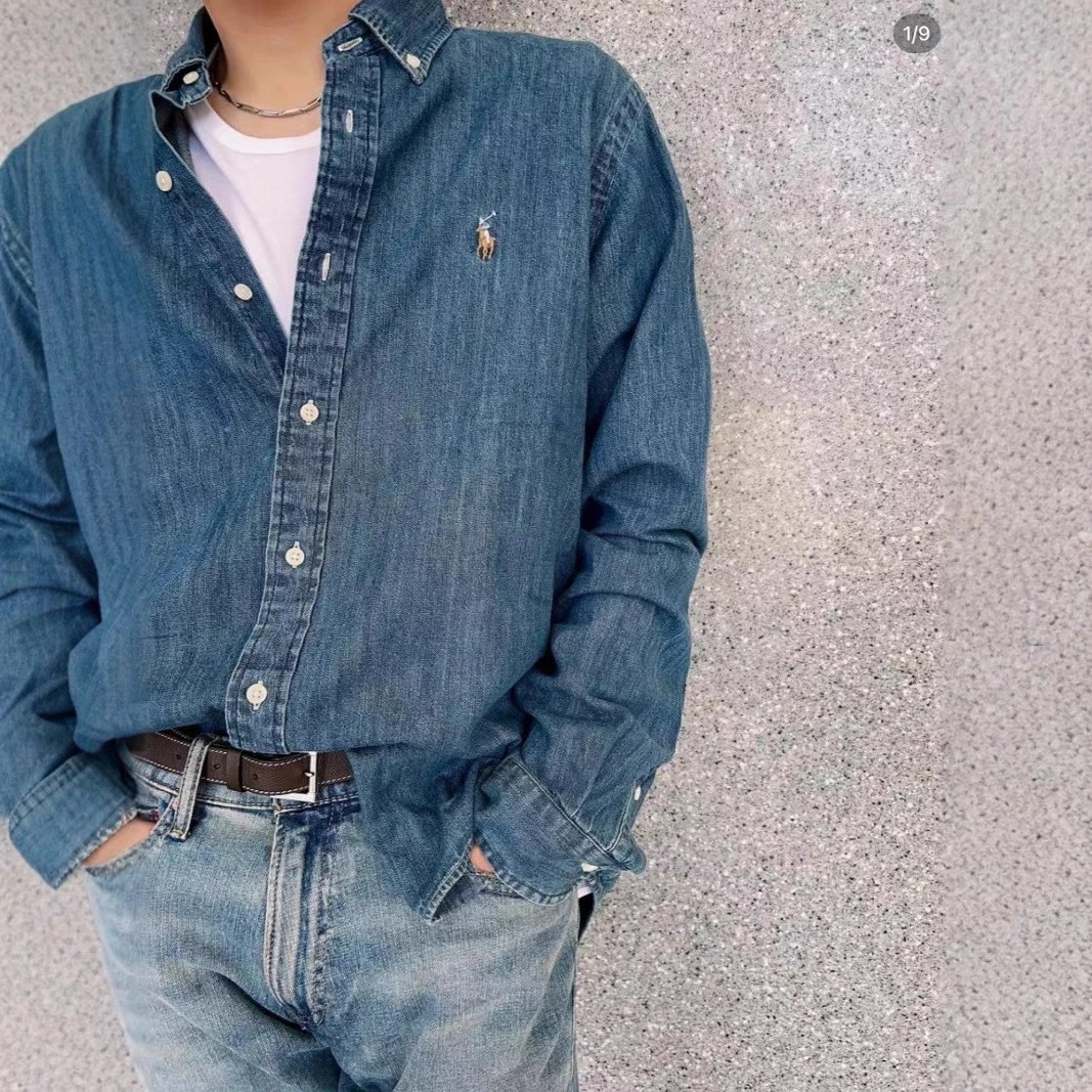 Water Wash Denim Shirt Embroidery Logo