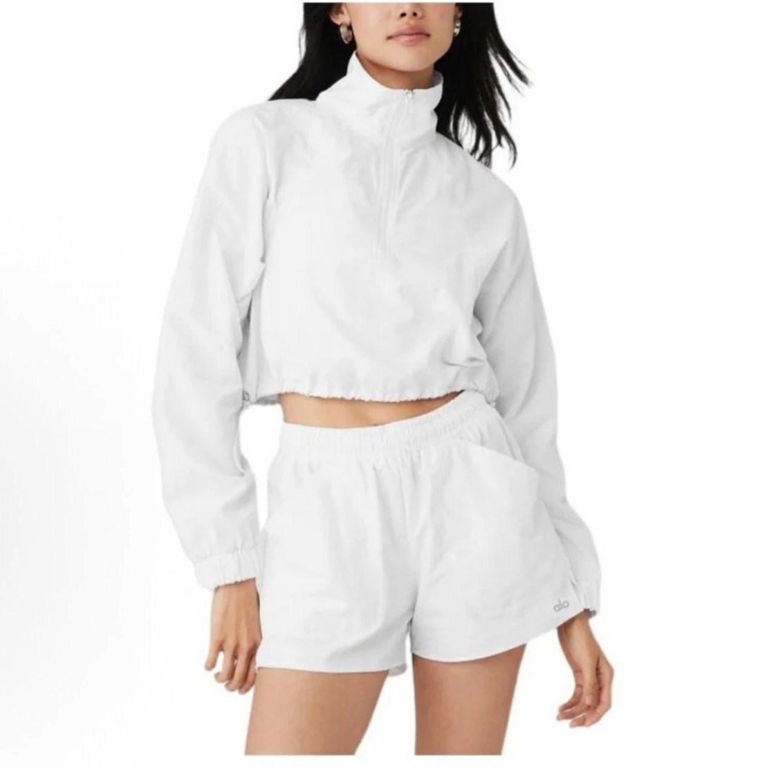 1/4 Zip Crop Athletic Top and Shorts Set