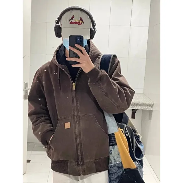 Carhartt WIP Active Jacket Charcoal Gray Hooded Workwear Jacket - 11