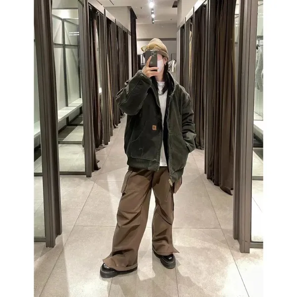 Carhartt WIP Active Jacket Charcoal Gray Hooded Workwear Jacket - 13