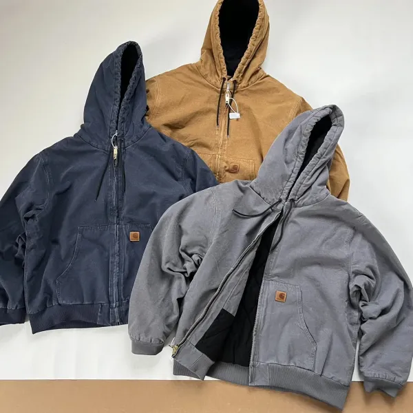 Carhartt WIP Active Jacket Charcoal Gray Hooded Workwear Jacket - 15