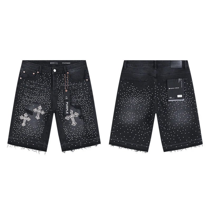 Ripped Denim Shorts with Rhinestones photo 5