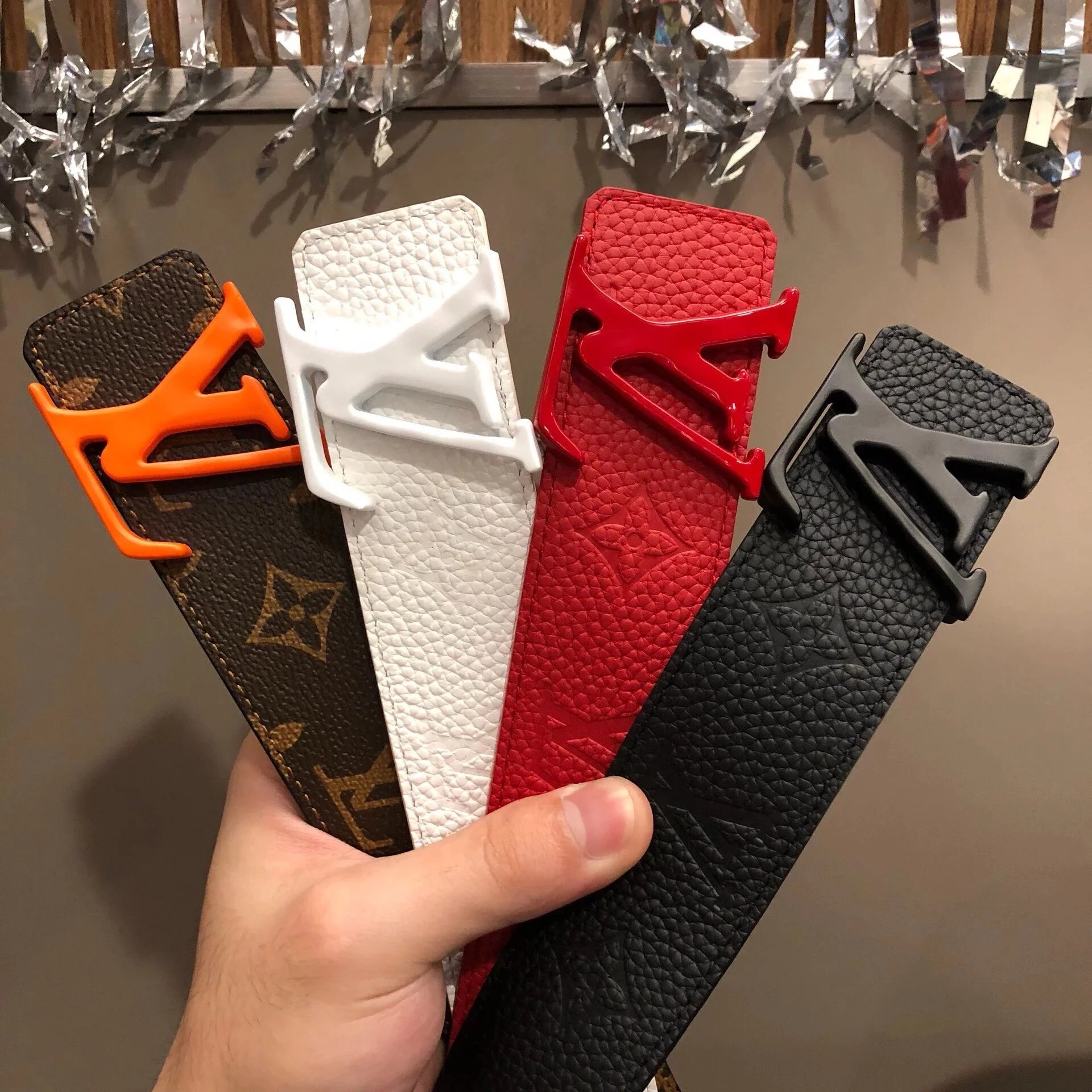 Genuine Leather Reversible Belt with Classic Monogram Pattern & Double-Sided Full-Grain Leather, Red Belt for Men & Women, Zodiac Year Gift