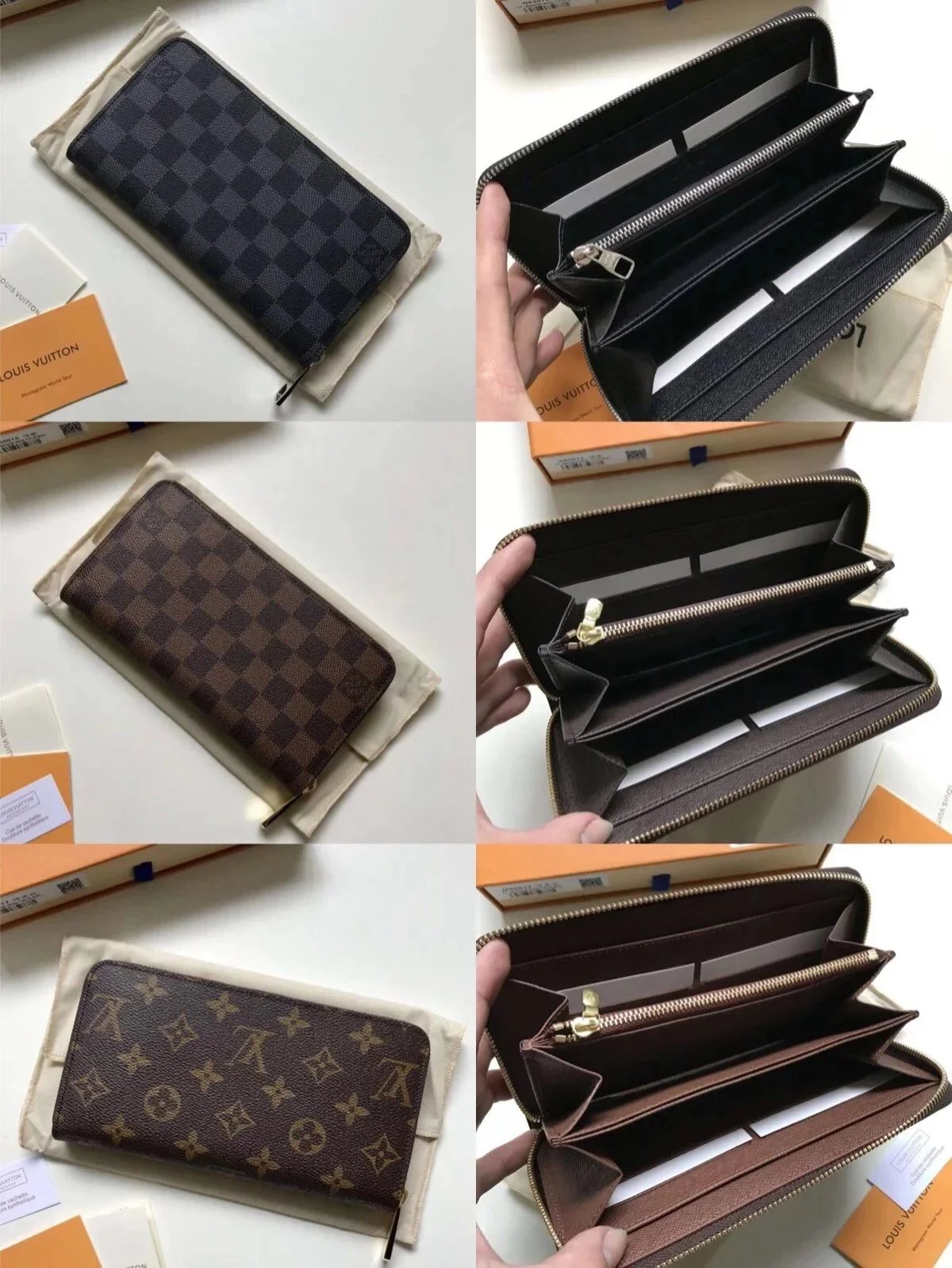 Classic Zippy Old Flower Zipper Wallet All Steel Plaque Chessboard Pattern Wallet Handbag Card Bag