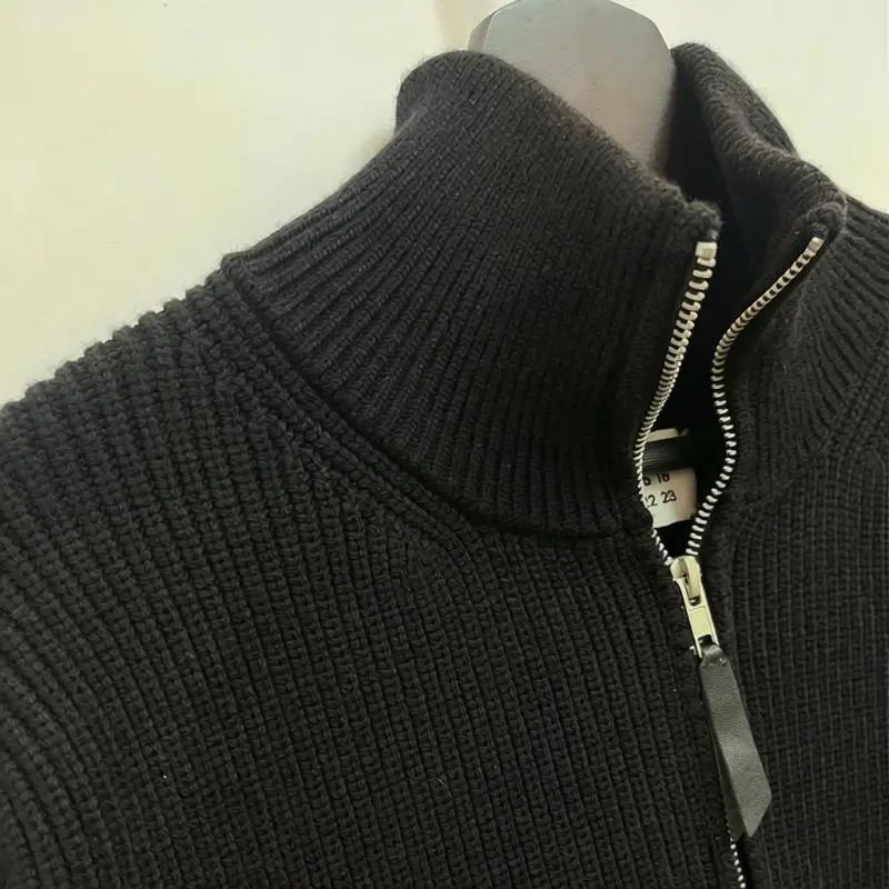 Heavyweight Men's Four-Corner Double-Zip Loose Knit Cardigan Sweater with High Collar - Fall/Winter Fashion Knitwear
