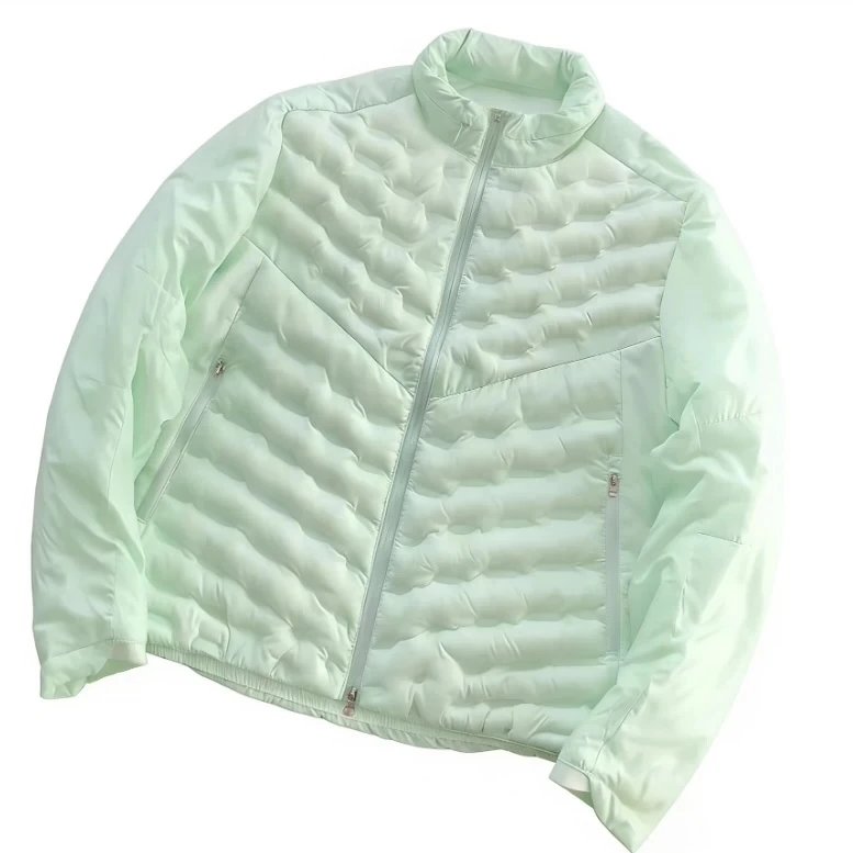 Left printed fluorescent hook inside diagonal grid three color stand up collar down jacket 88031302