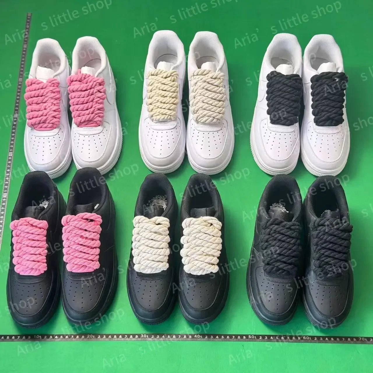 Nike Air Force 1 Low Black with Pink Rope Laces Sneakers - 2
