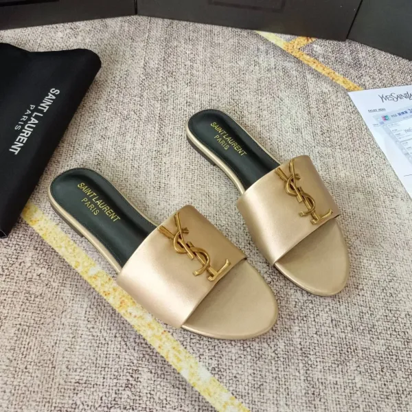 Saint Laurent Tribute Slide Tan Leather Slippers - 4