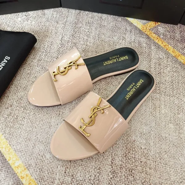 Saint Laurent Tribute Slide Tan Leather Slippers - 9