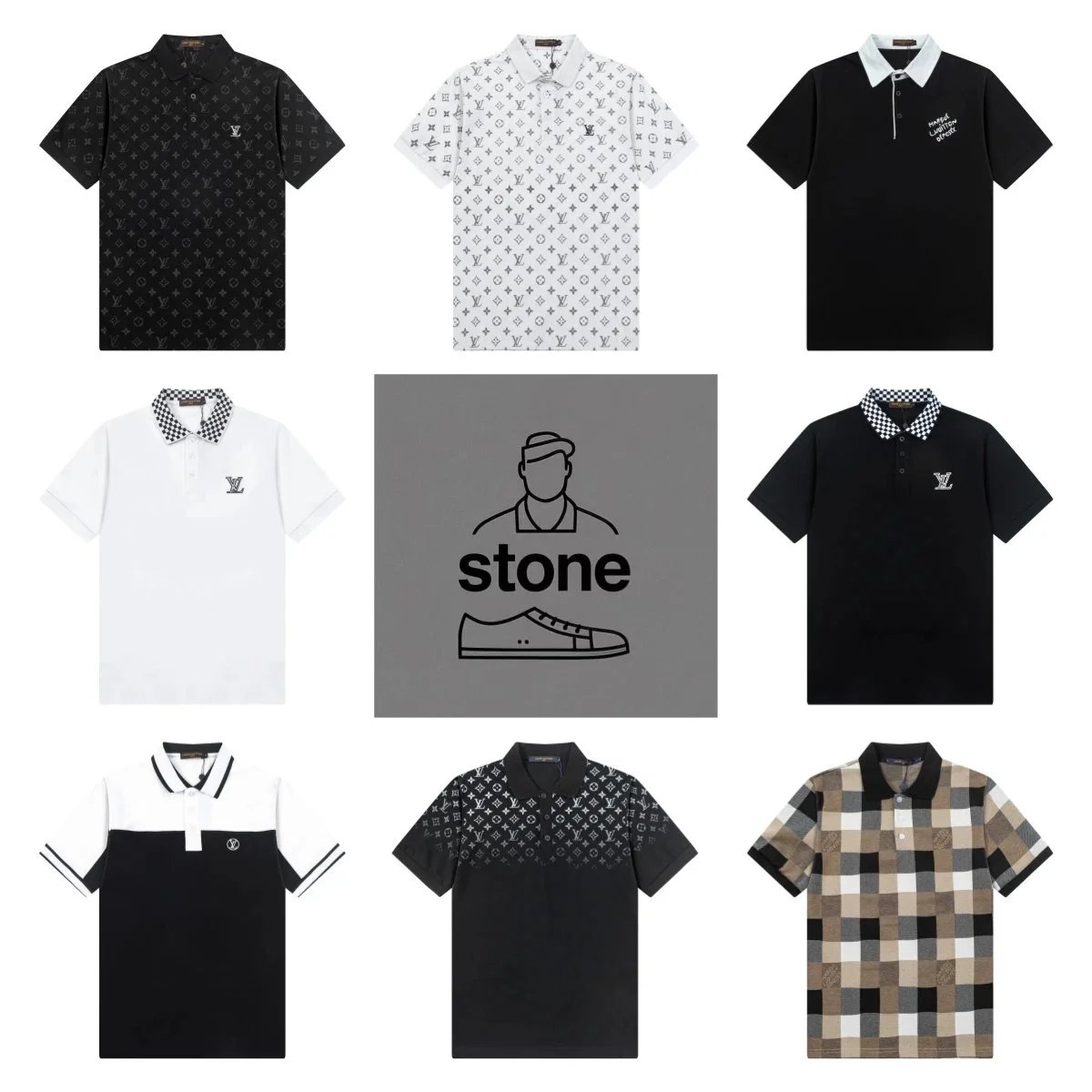 Louis Vuitton Monogram Polo Shirts — Black and White