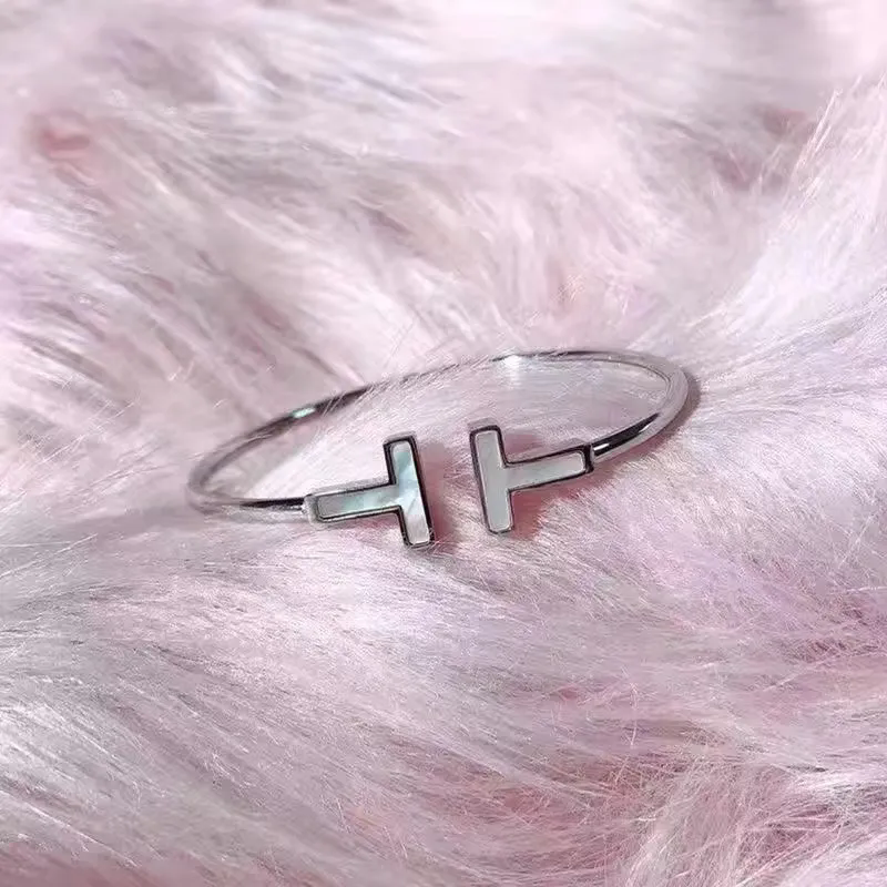 Tiffany T Rose Gold White Enamel Minimalist Cuff Bracelet