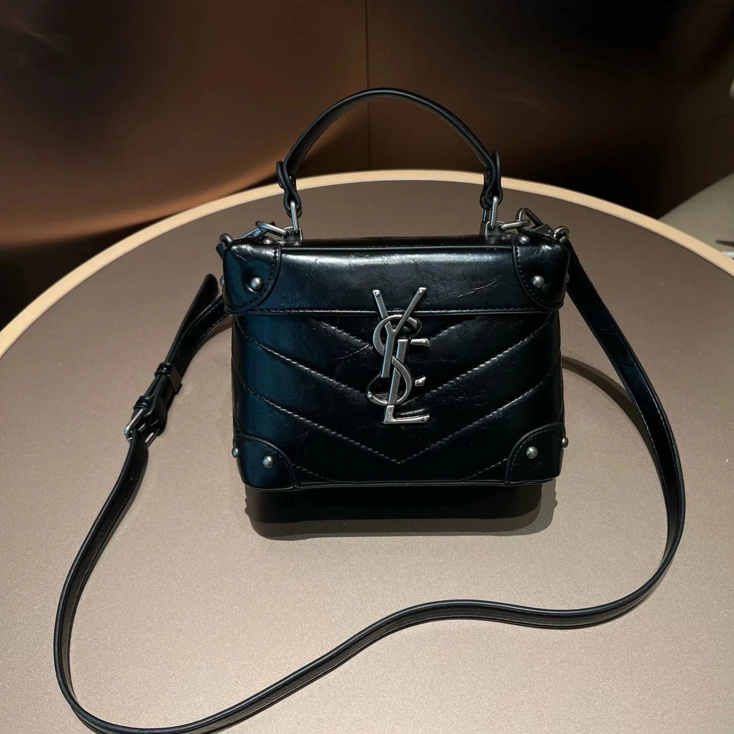 Saint Laurent Mini Monogram Box Bag Black Python-Embossed Leather Handbag - 4