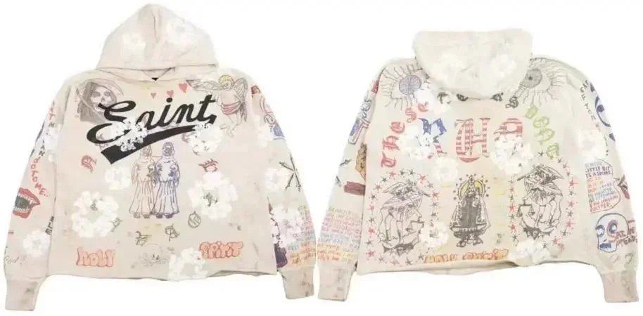 Saint Michael Hoodies & Sweatshirts Distressed Graphic and — Hoodie 5