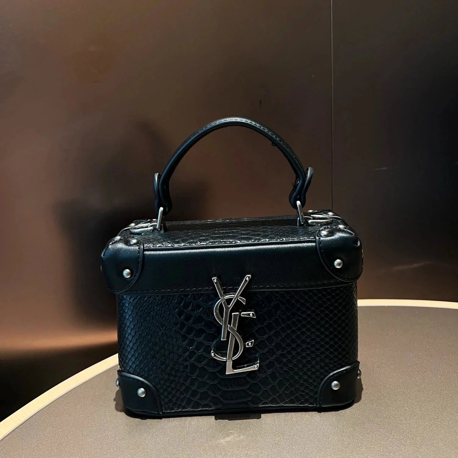 Saint Laurent Mini Monogram Box Bag Black Python-Embossed Leather Handbag - 3