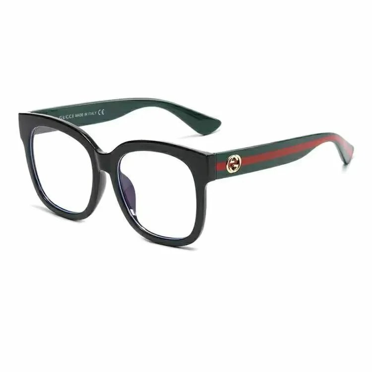 Black frame army green temples clear lenses