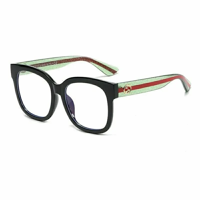 Black frame green temples anti-blue light clear lenses